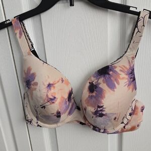 Cacique Purple and Cream Floral Bra Molded Cup Very Soft